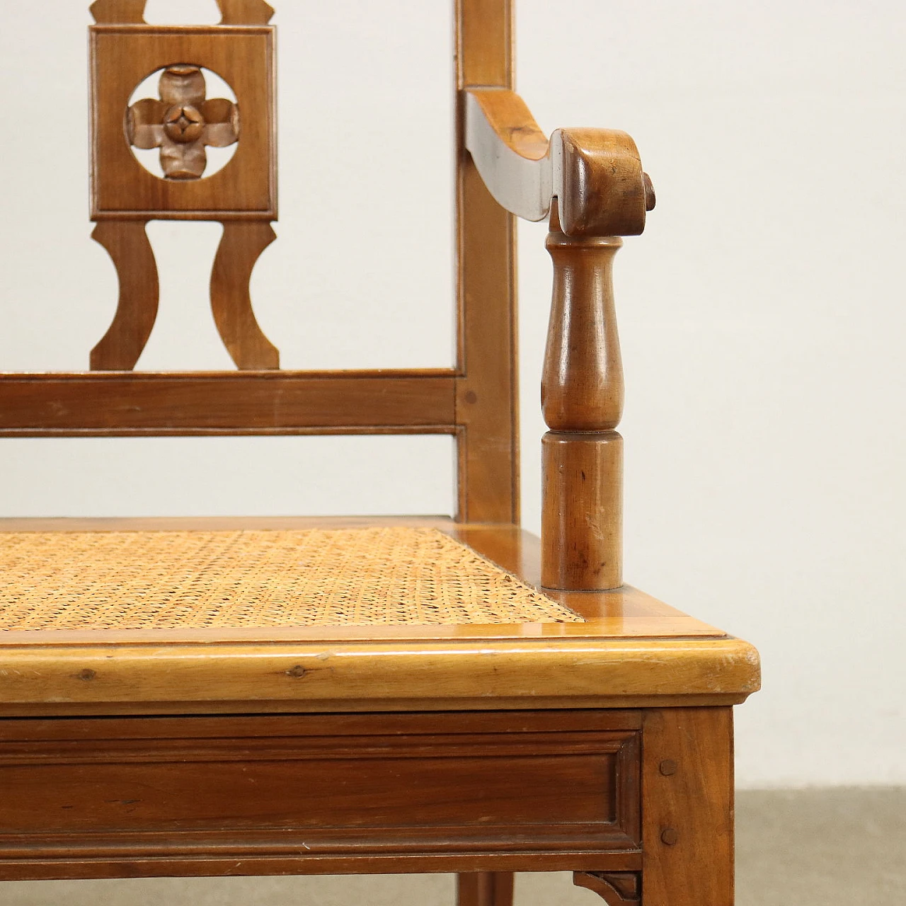 Neoclassical style wood, cane and fabric sofa 5