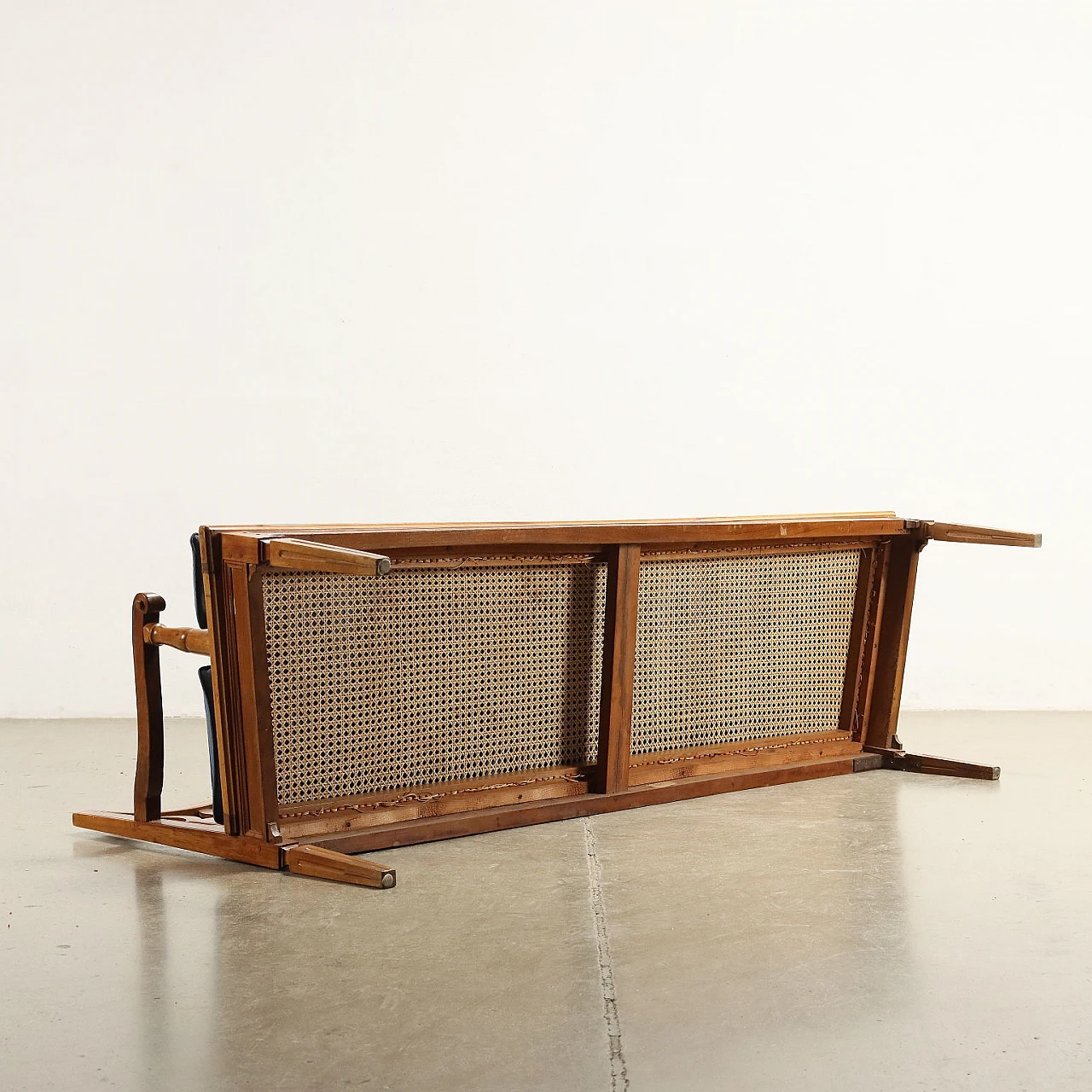 Neoclassical style wood, cane and fabric sofa 9