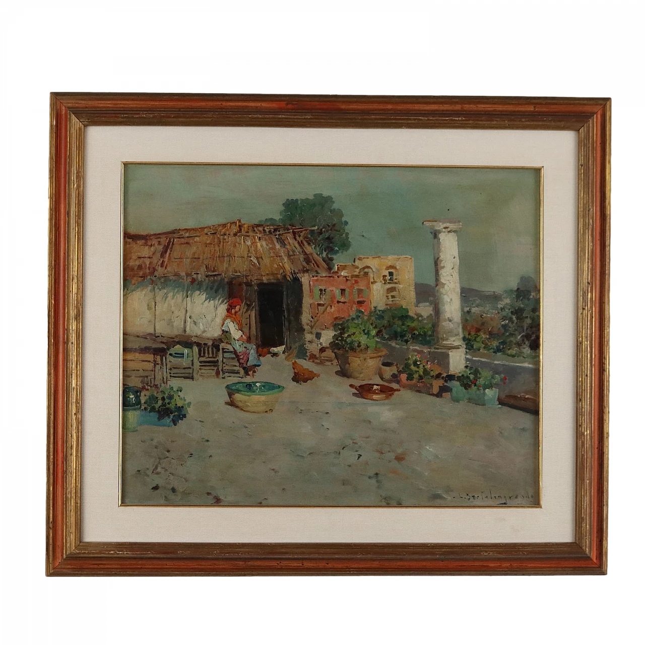 Luigi Bertolingrande, scorcio con pollaio, dipinto a olio su tavola 1