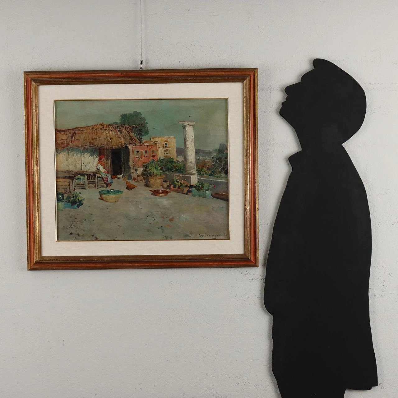 Luigi Bertolingrande, scorcio con pollaio, dipinto a olio su tavola 2