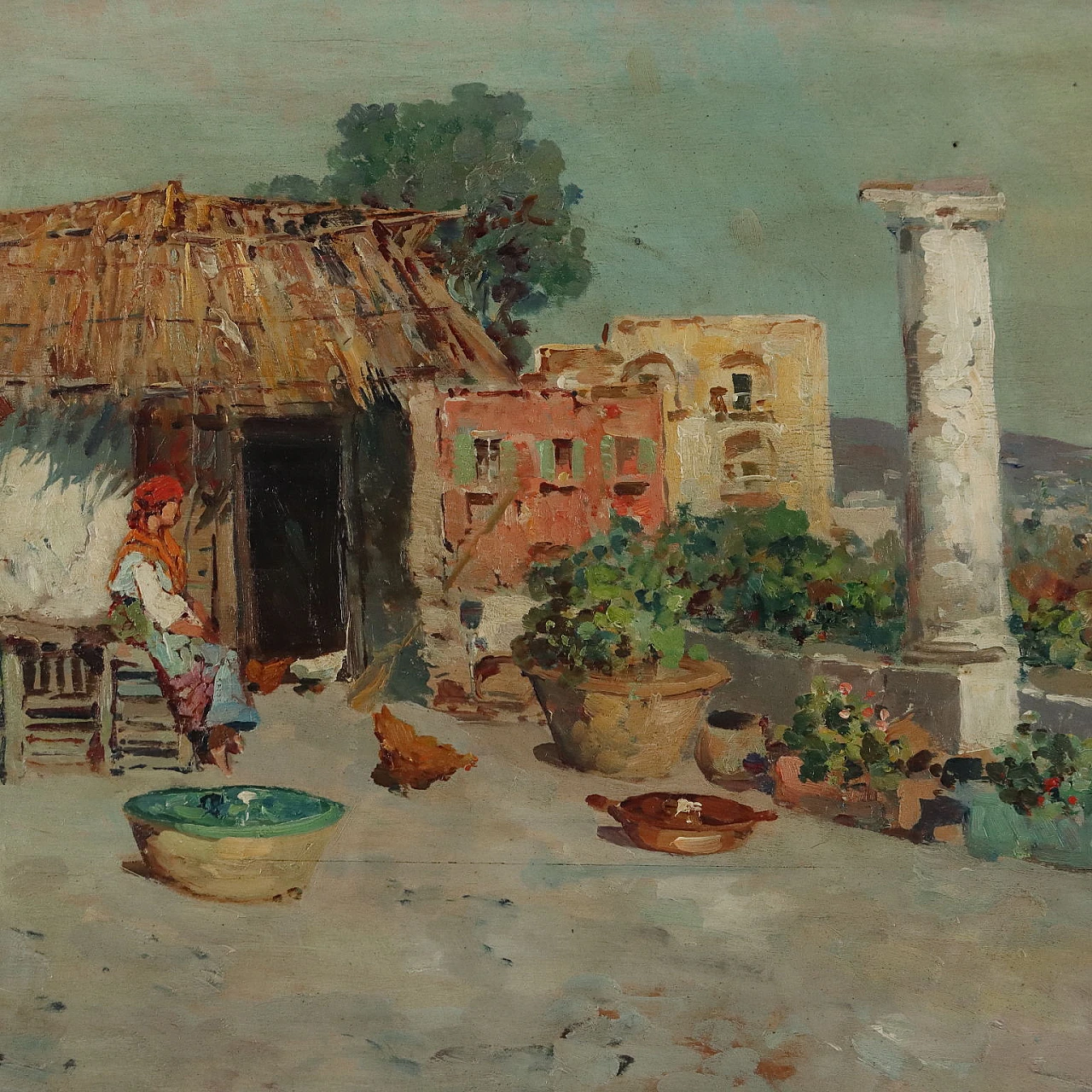 Luigi Bertolingrande, scorcio con pollaio, dipinto a olio su tavola 3