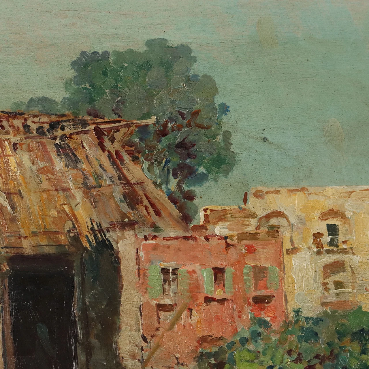 Luigi Bertolingrande, scorcio con pollaio, dipinto a olio su tavola 6