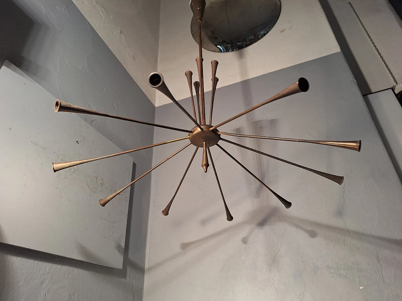 Sputnik brass chandelier by Oscar Torlasco by Lumi, 1960s 1