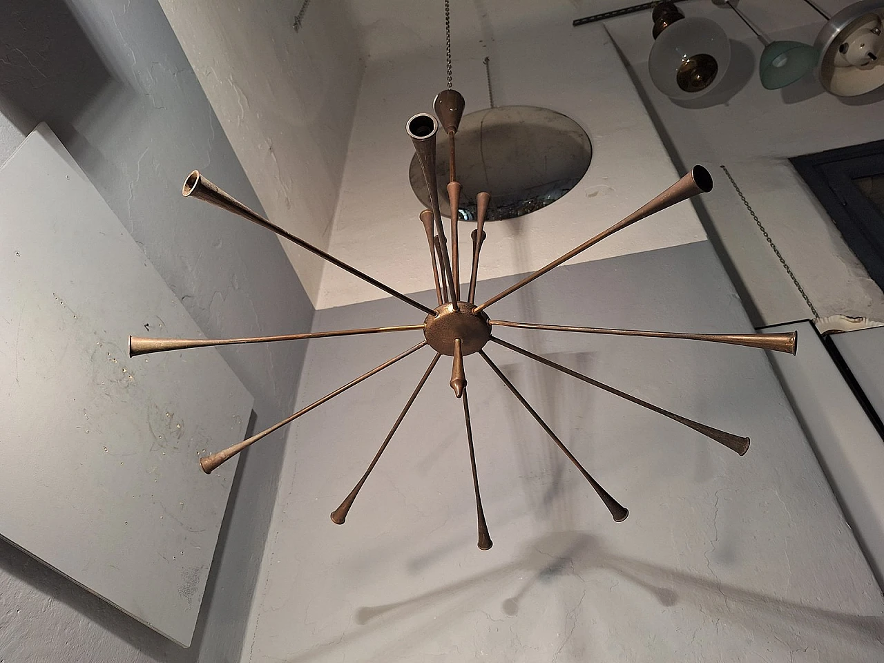 Sputnik brass chandelier by Oscar Torlasco by Lumi, 1960s 6