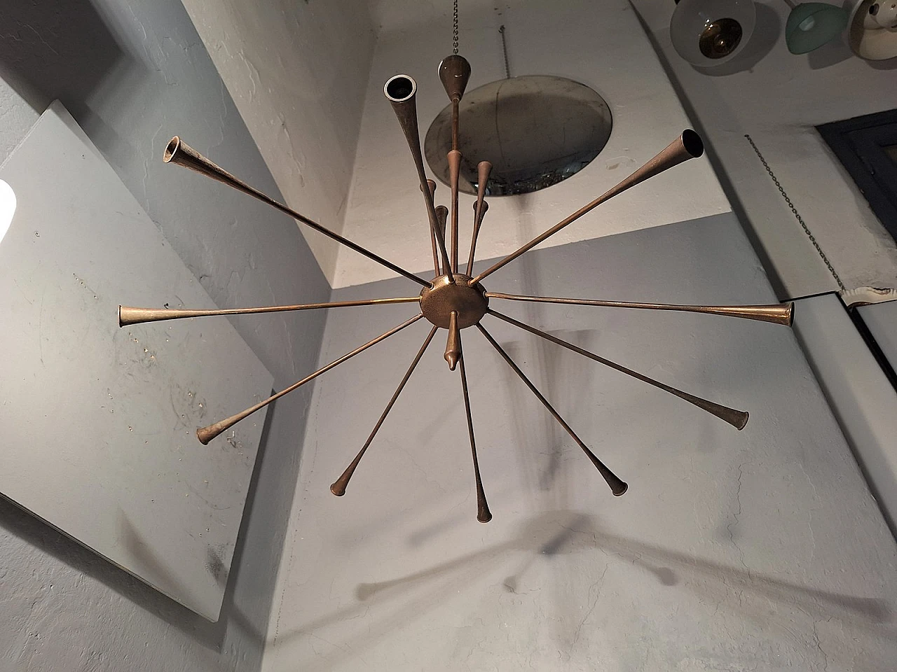 Sputnik brass chandelier by Oscar Torlasco by Lumi, 1960s 7