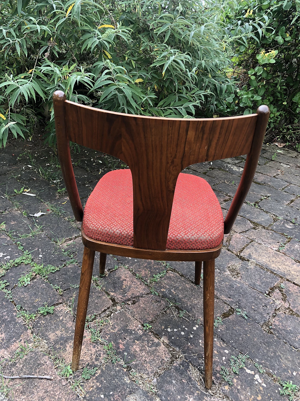 4 Chairs in wood & padded seat in red fabric by Mier, 1960s 2