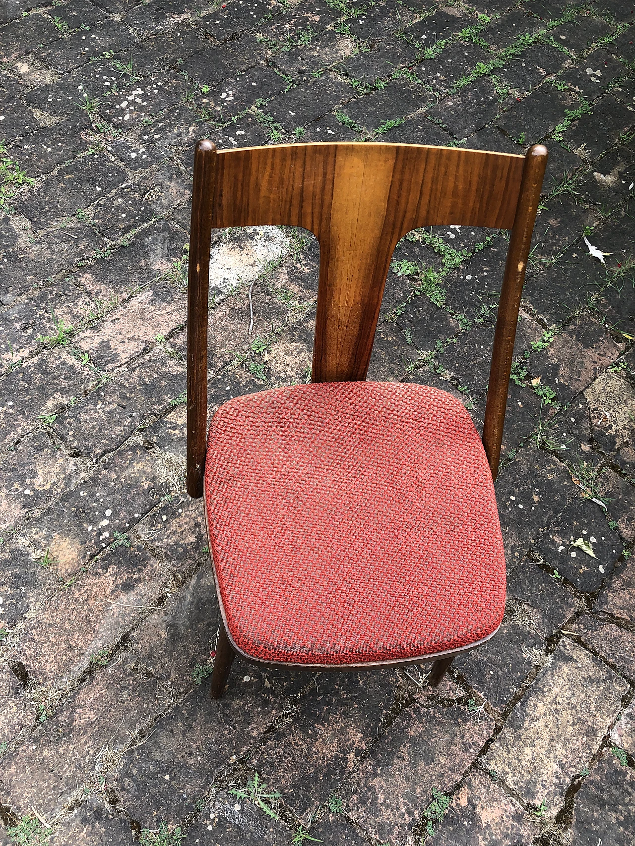 4 Chairs in wood & padded seat in red fabric by Mier, 1960s 8
