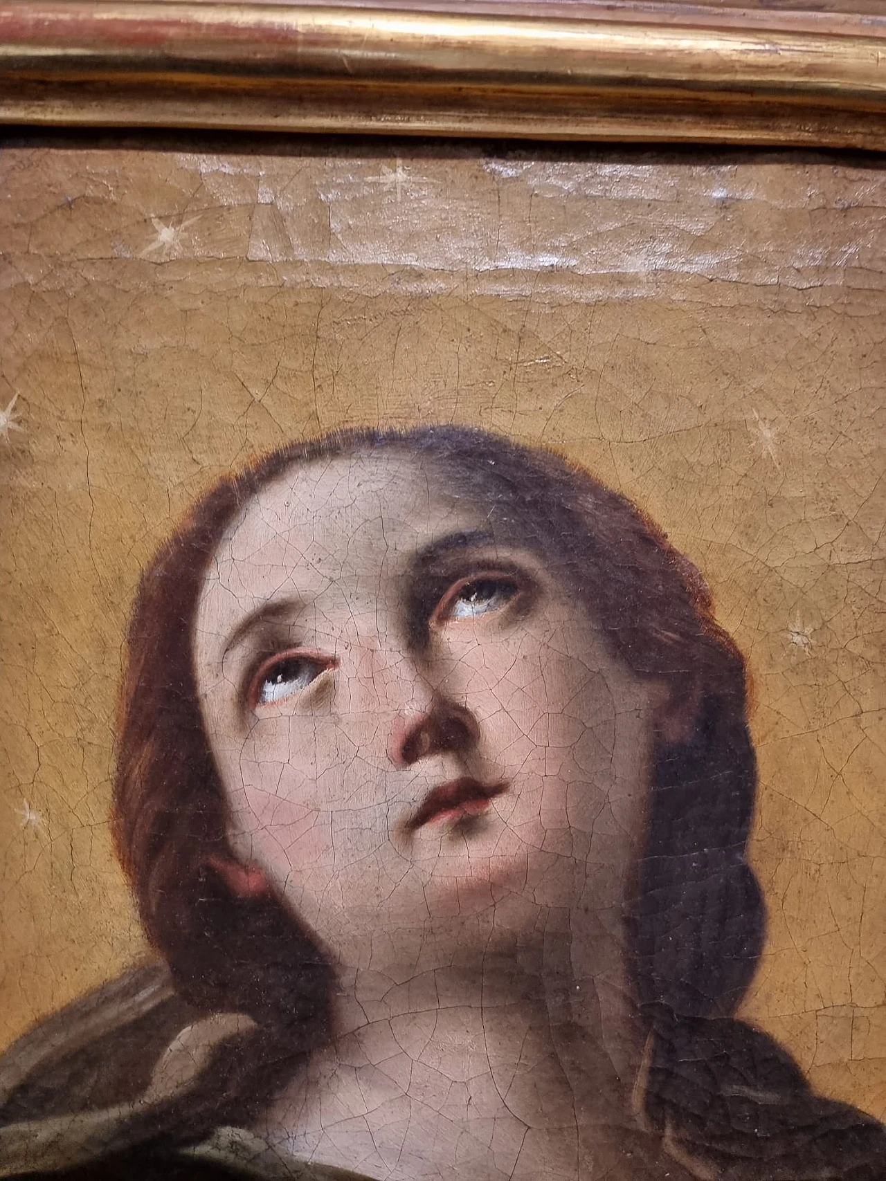 Dipinto raffigurante Madonna con cornice laccata e dorata, '600 2