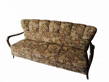 Divano a 3 posti Art Déco in tessuto gobelin e legno, anni '40
