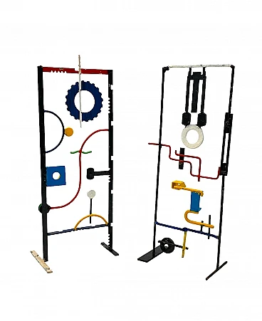 Pair of abstract sculptures in multicolored laquered metal, 1930s