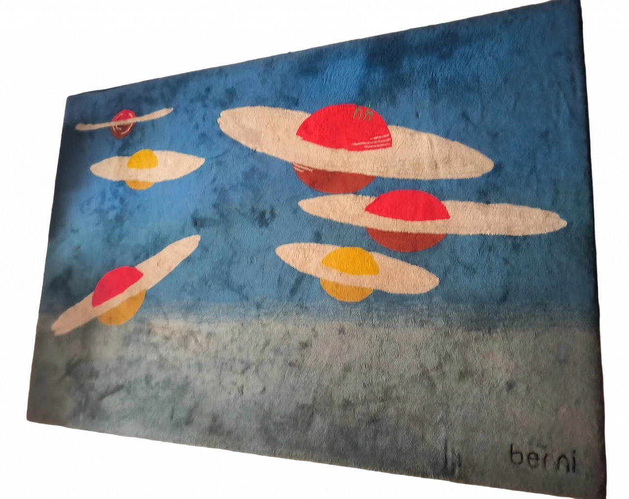 Grande TAPPETO "Pianeti nel Blu" di BERNI, anni '80 23