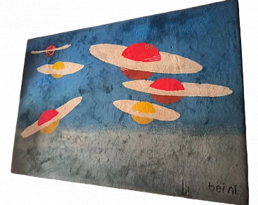 Grande TAPPETO Pianeti nel Blu di BERNI, anni '80