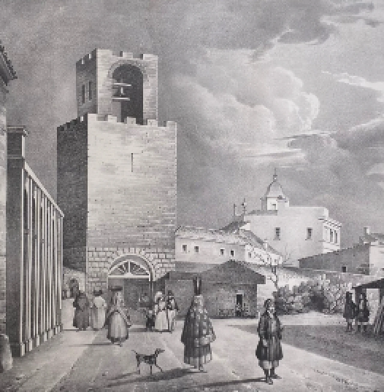 Giuseppe Cominotti, Veduta della città di Oristano, litografia, 1823 2