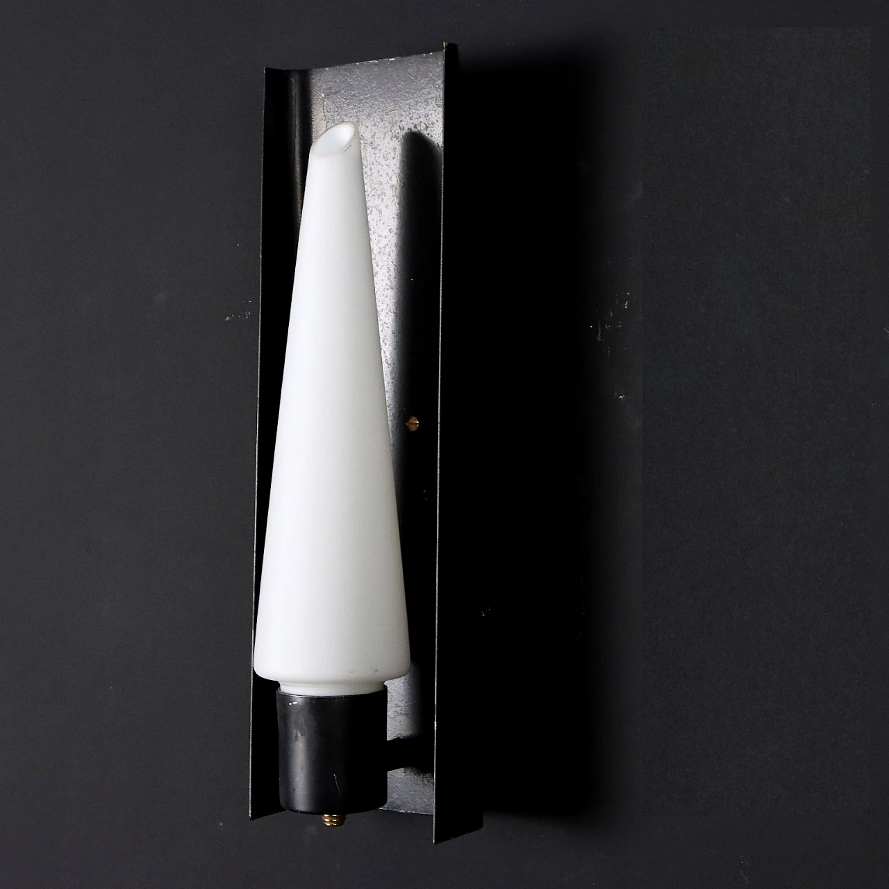 Coppia di lampade in metallo smaltato con diffusore in vetro opalino, anni '60 7