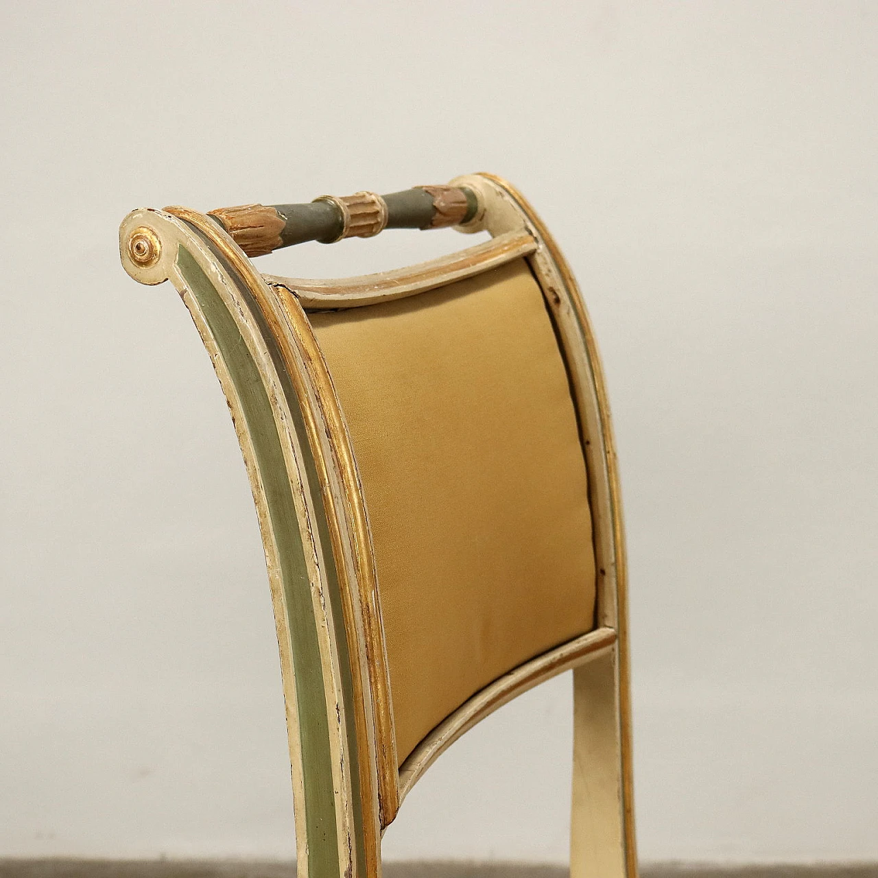 Coppia di sedie Impero in legno laccato e dorato, '800 3