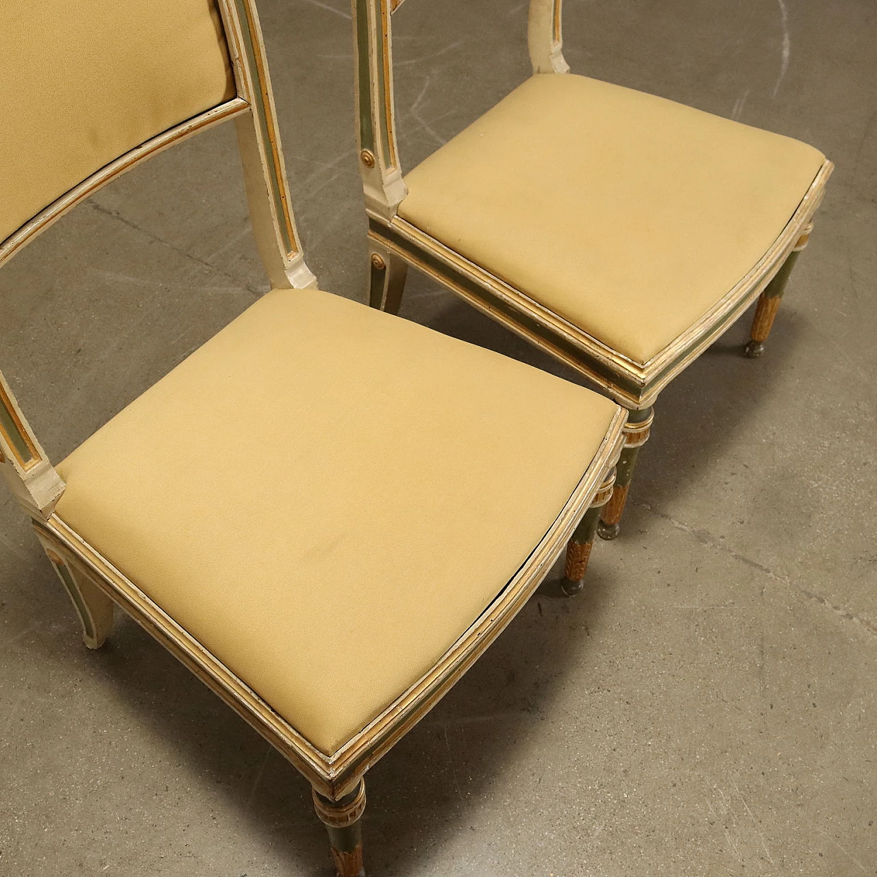 Coppia di sedie Impero in legno laccato e dorato, '800 9