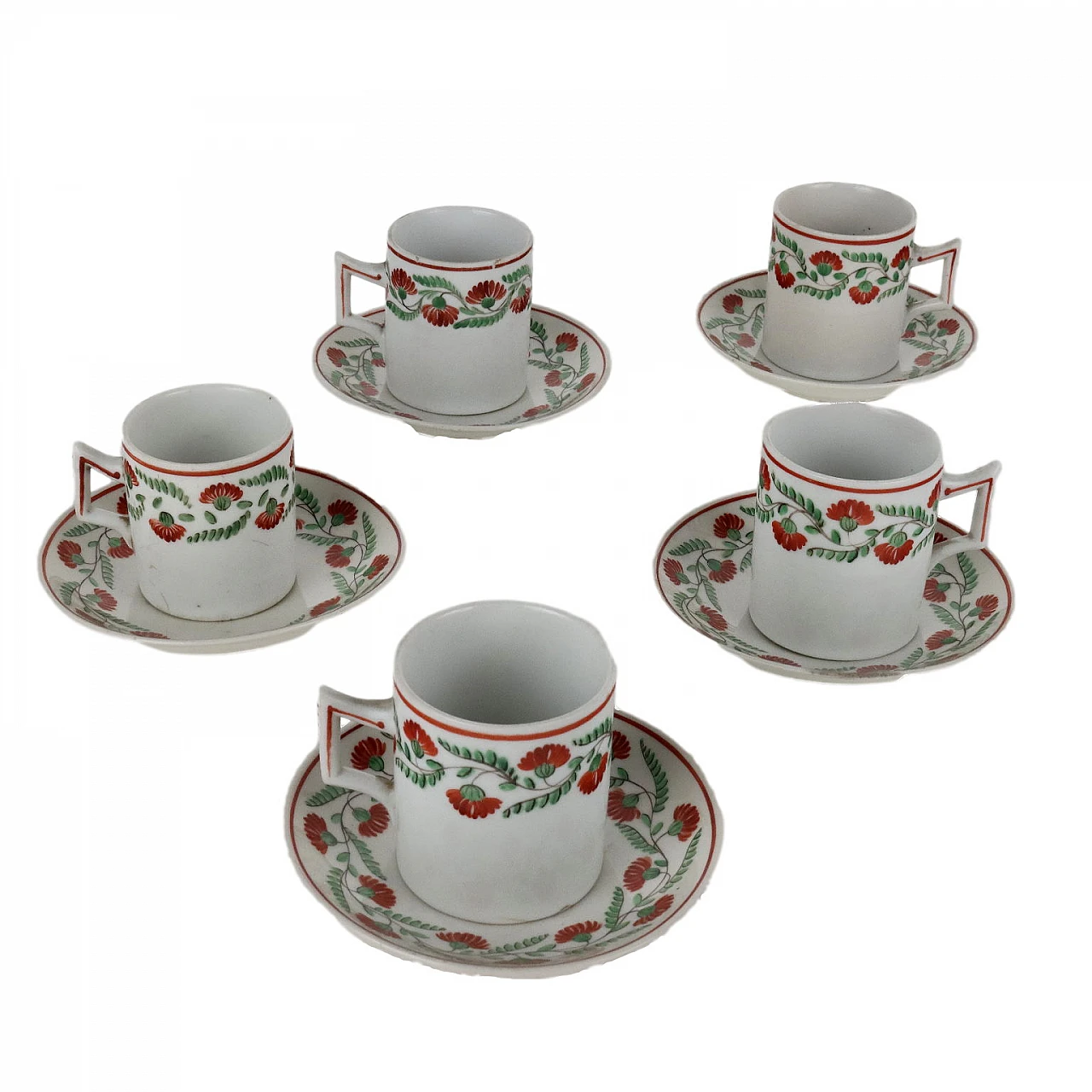 5 Tazzine da caffè con piattino di Ginori, seconda metà dell'800 1