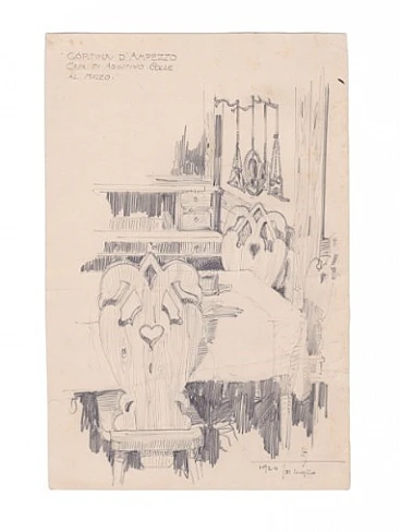 L. Angelini, Cortina Casa di Agostino Colle, grafite su foglio, 1924