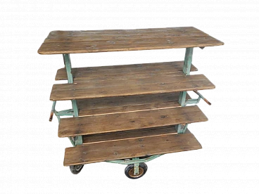 Green iron and spruce potter's cart, 1970s