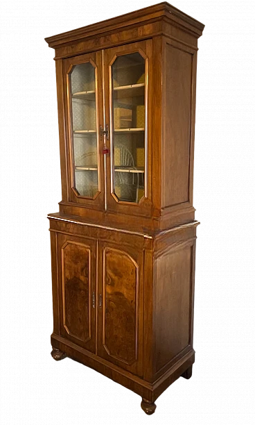 Credenza bipartita in noce con vetrina in stile Carlo X, '800