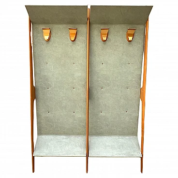 Wood and light green vinyl coat rack, 1950s