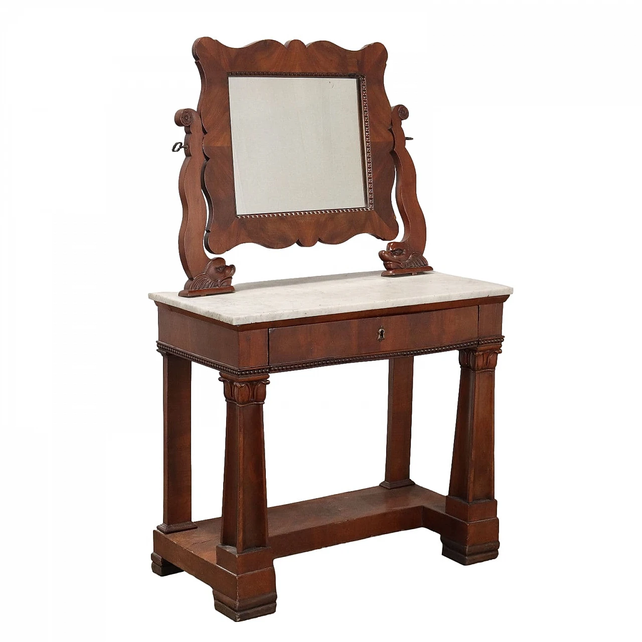 Louis Philippe vanity with mirror in mahogany & marble, 19th century 1