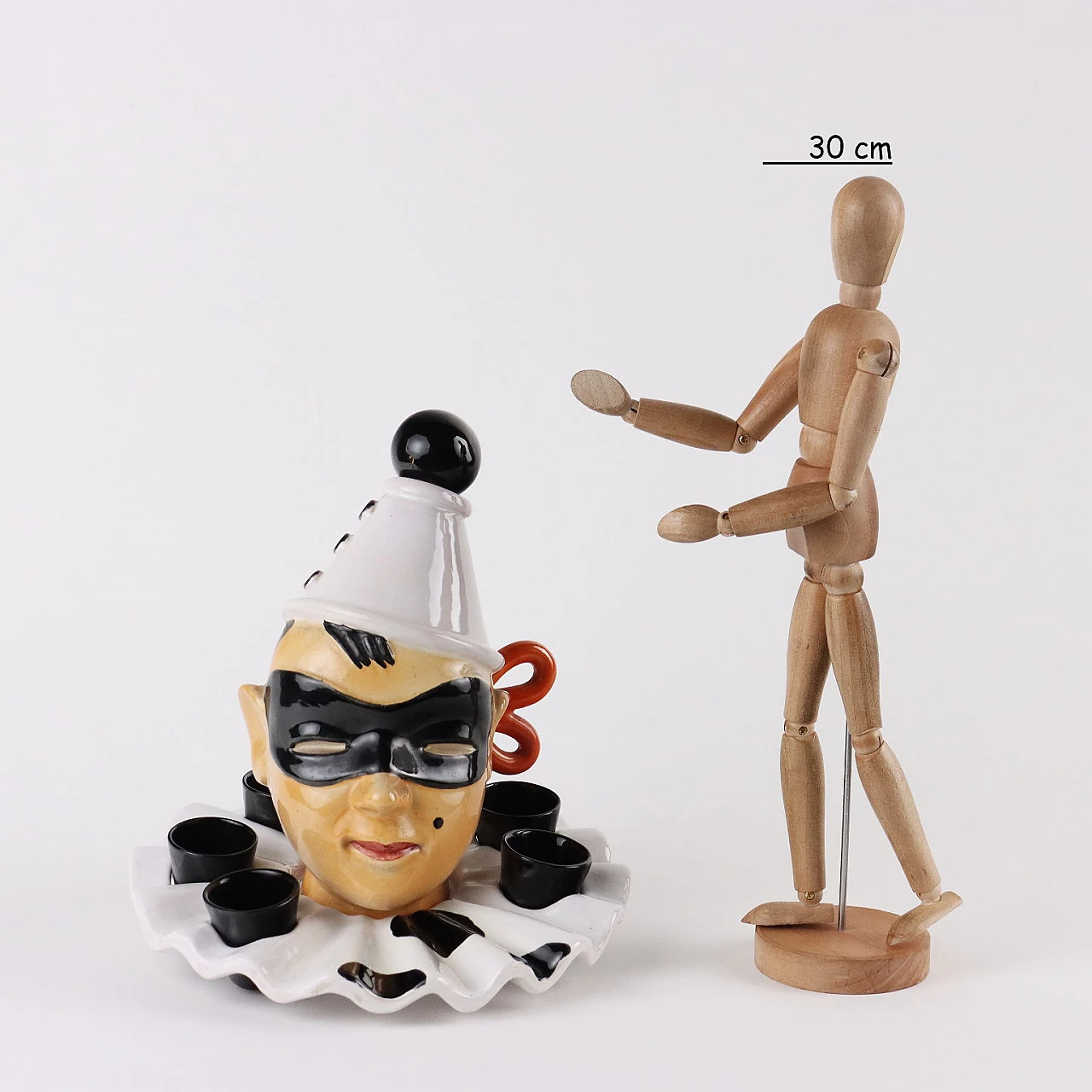 Servizio da liquore in ceramica con testa di Pierrot di Pucci Umbertide 2