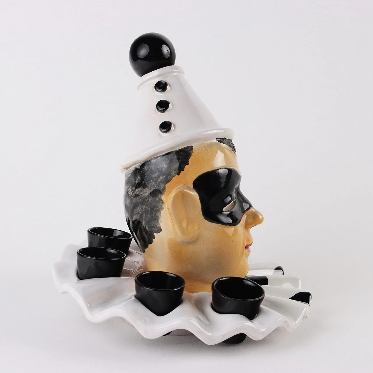 Servizio da liquore in ceramica con testa di Pierrot di Pucci Umbertide 4