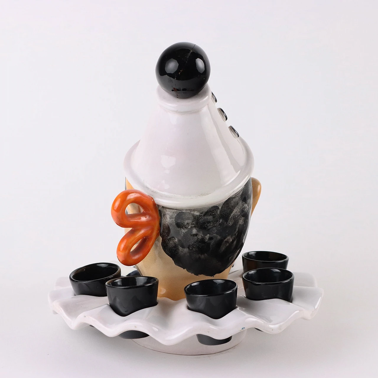 Servizio da liquore in ceramica con testa di Pierrot di Pucci Umbertide 5