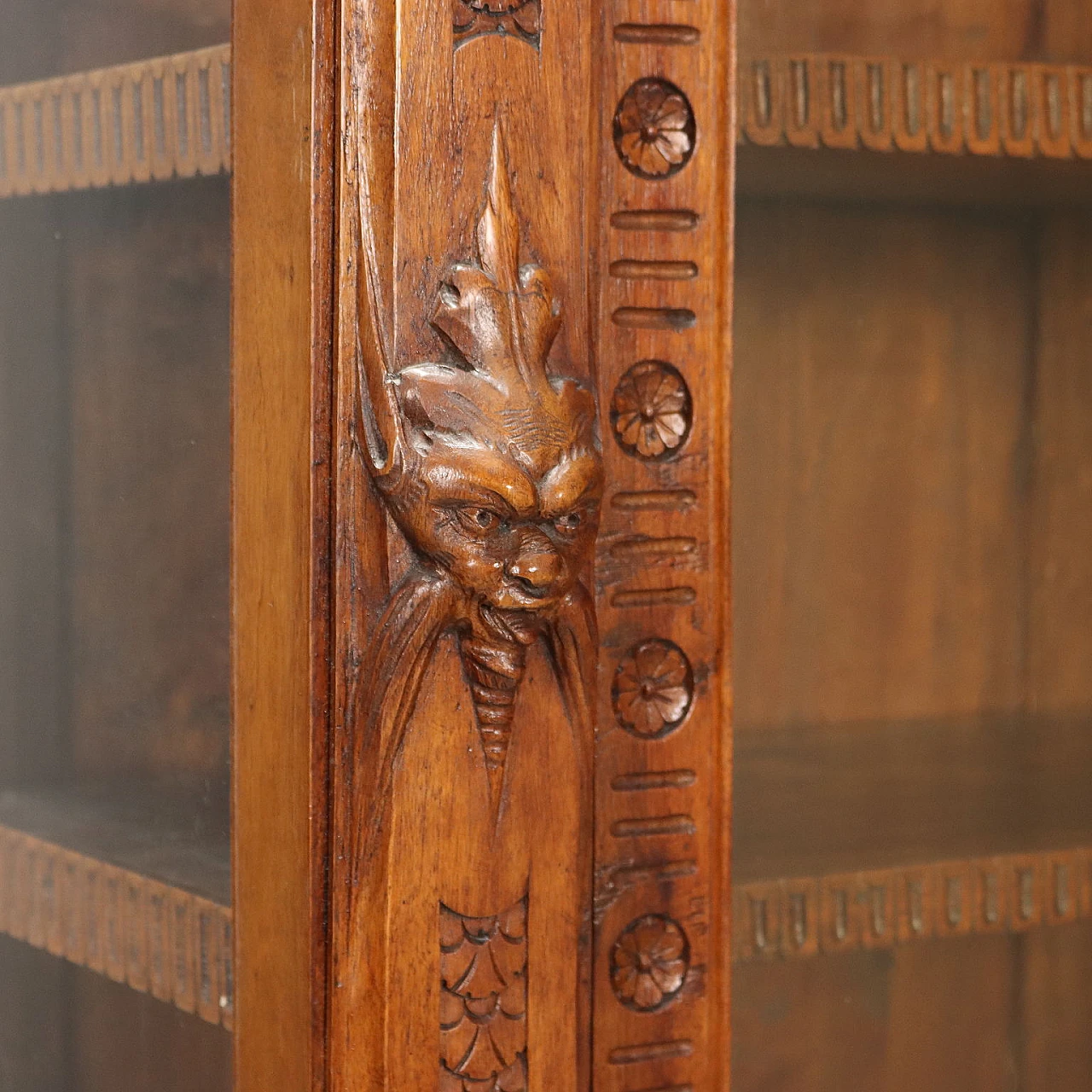 Inlaid walnut showcase with glass doors and drawer, 19th century 5