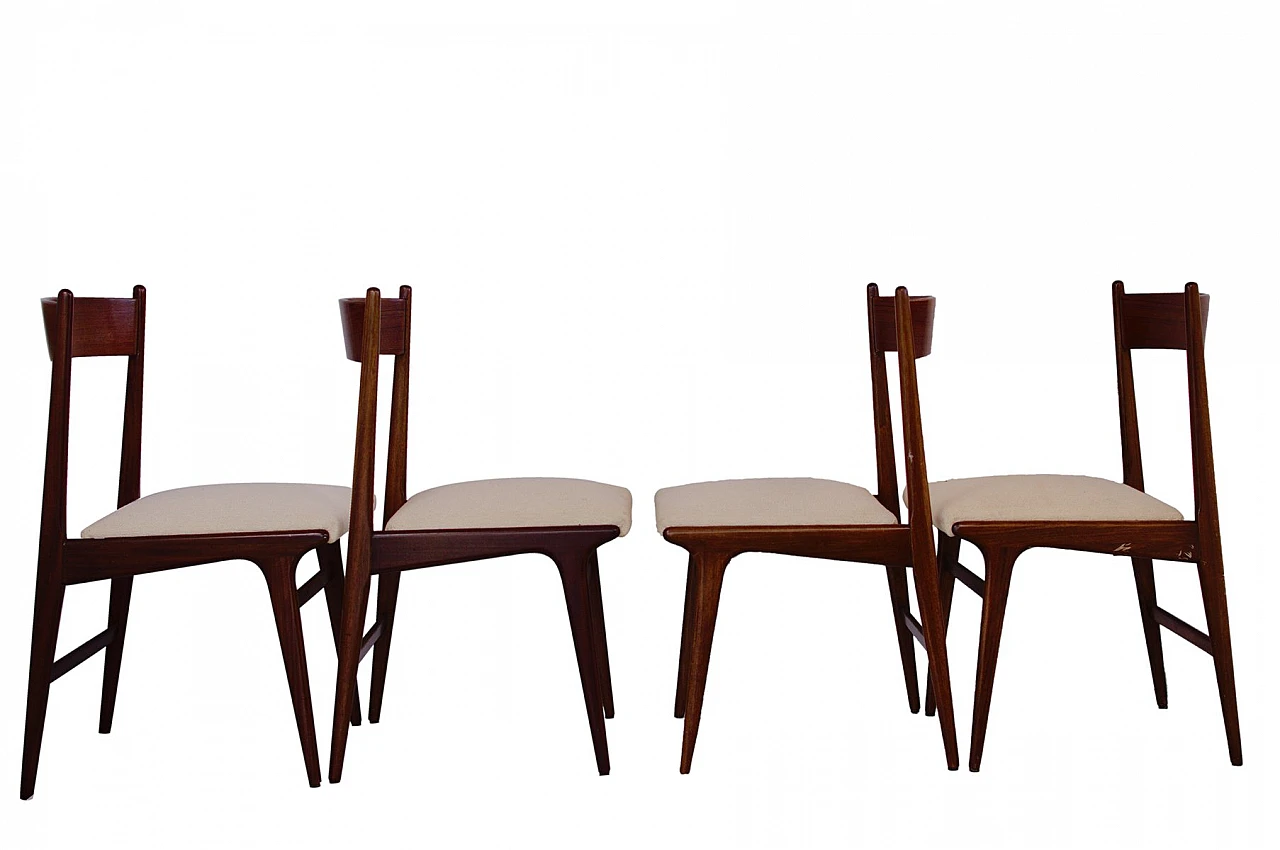 4 Danish style chairs in wood & beige fabric seat, 1950s 2