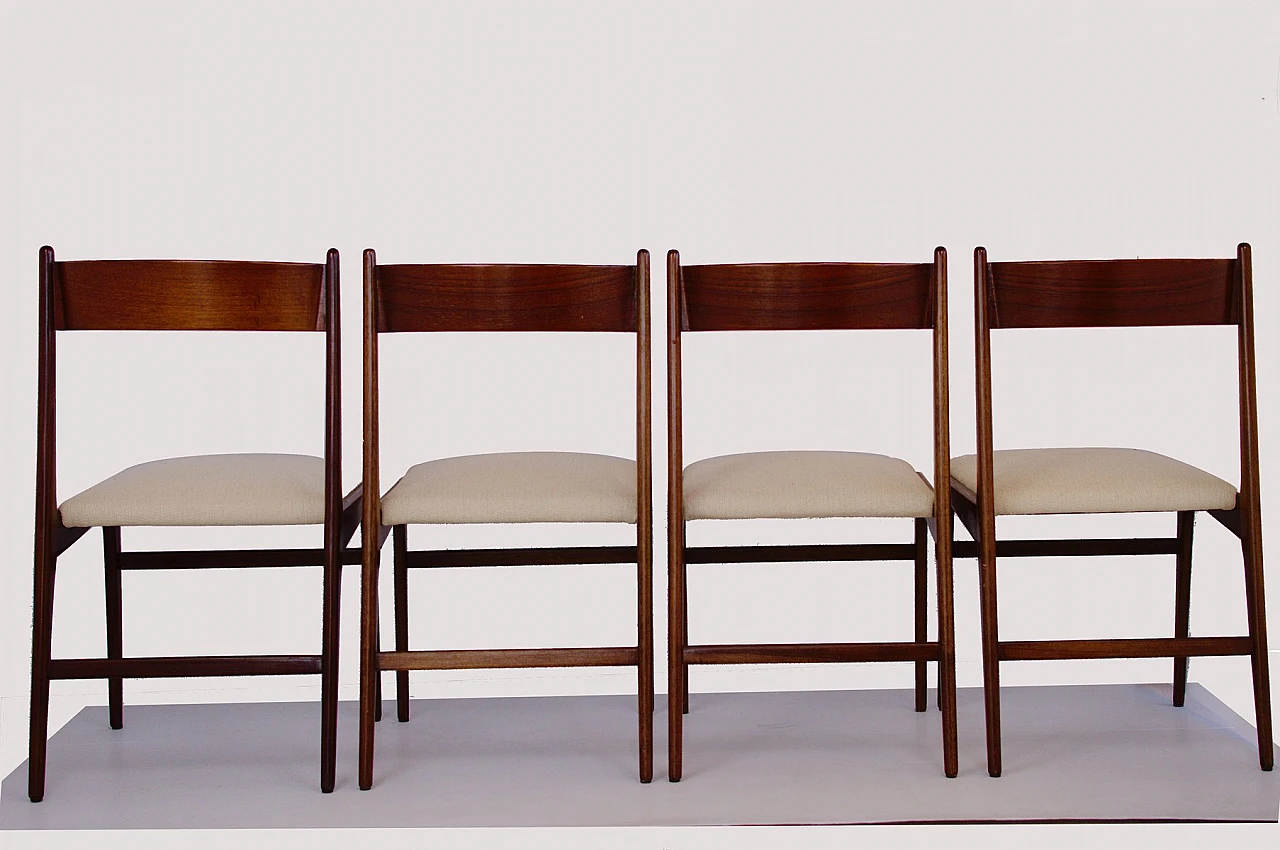 4 Danish style chairs in wood & beige fabric seat, 1950s 3