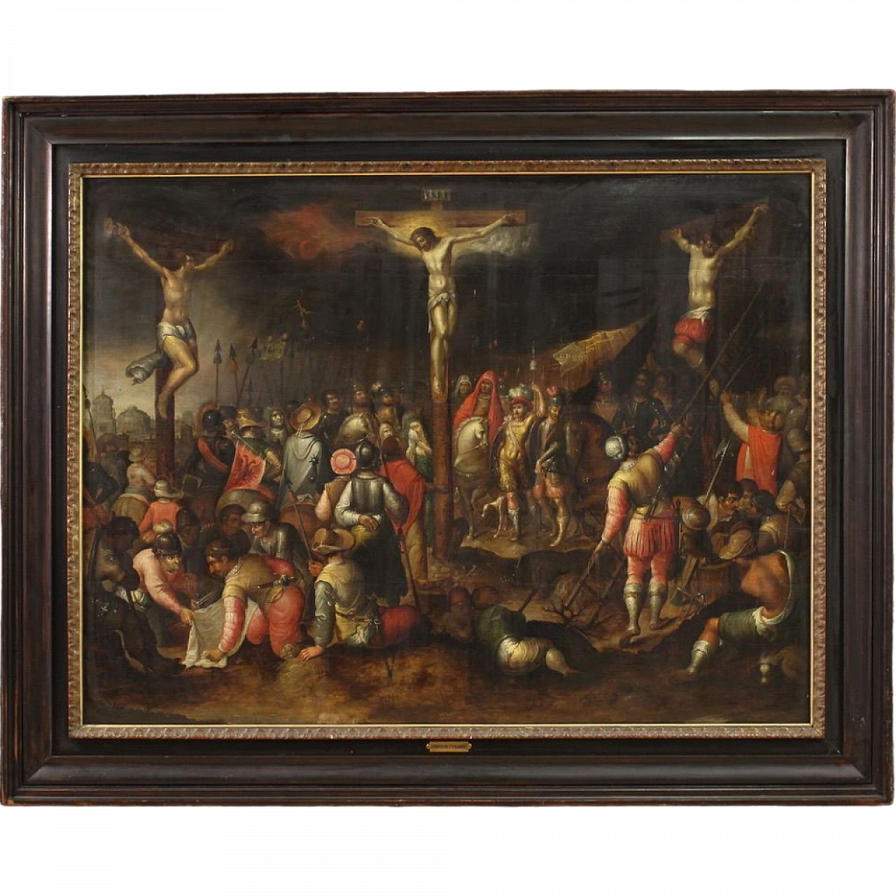 Crucifixion, Flemish oil painting on panel, first half of 17th century 16