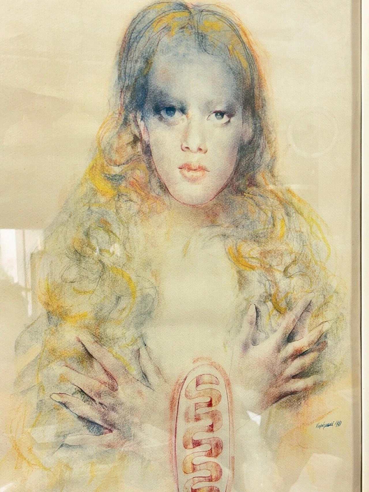 Renzo Vespignani, ragazza, dipinto a tecnica mista su cartoncino, 1991 3