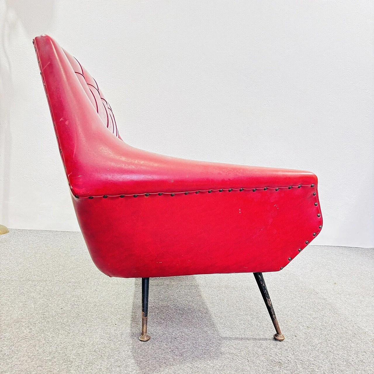 Red leather two-seater sofa by Gigi Radice, 1950s 5
