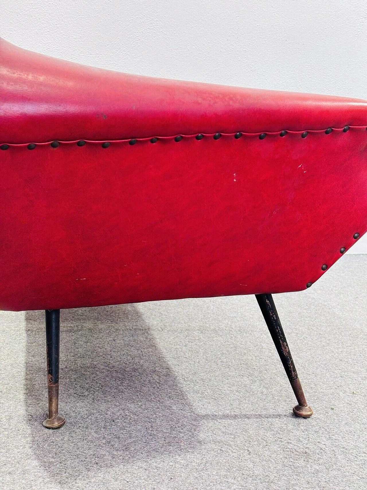 Red leather two-seater sofa by Gigi Radice, 1950s 6
