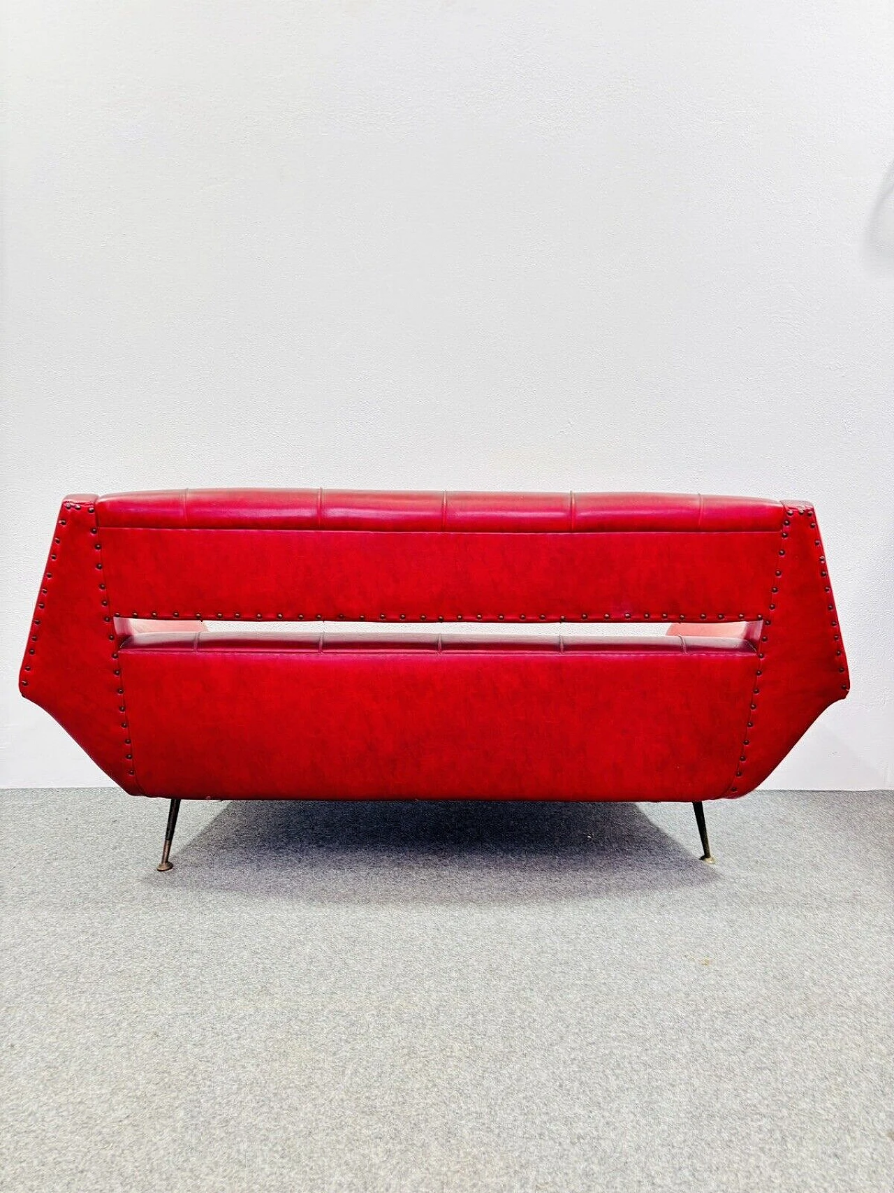 Red leather two-seater sofa by Gigi Radice, 1950s 8