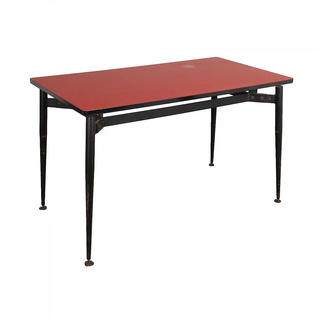 Table in enamelled metal and red formica top, 1950s 1
