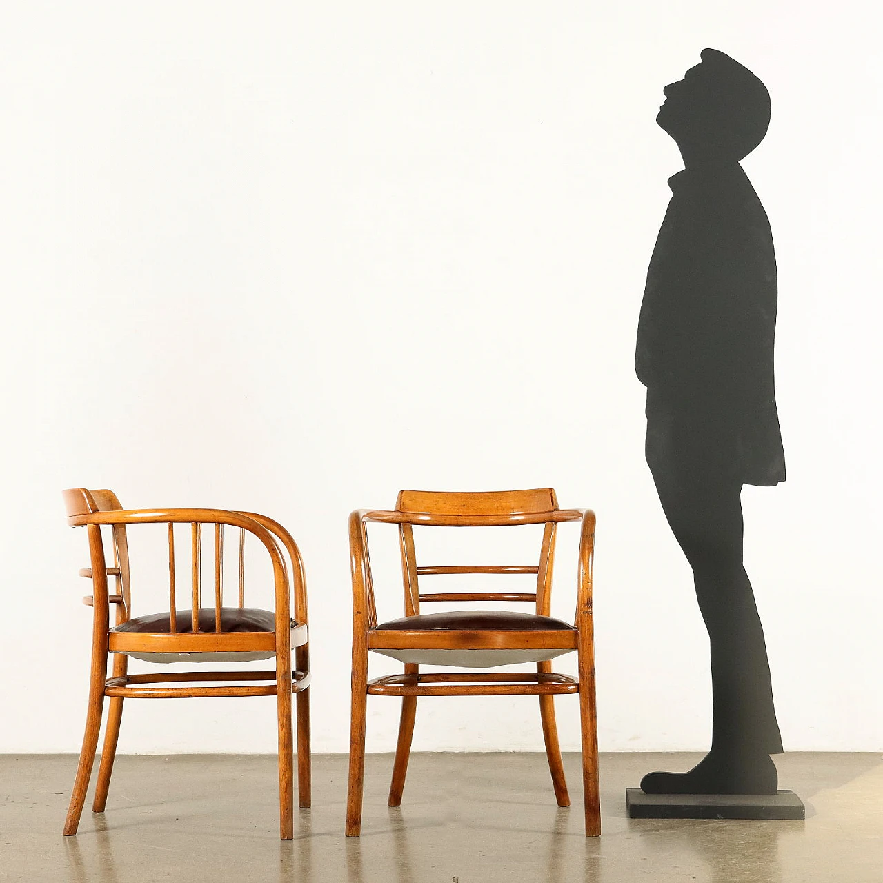 Pair of beech and skai armchairs, 1950s 2