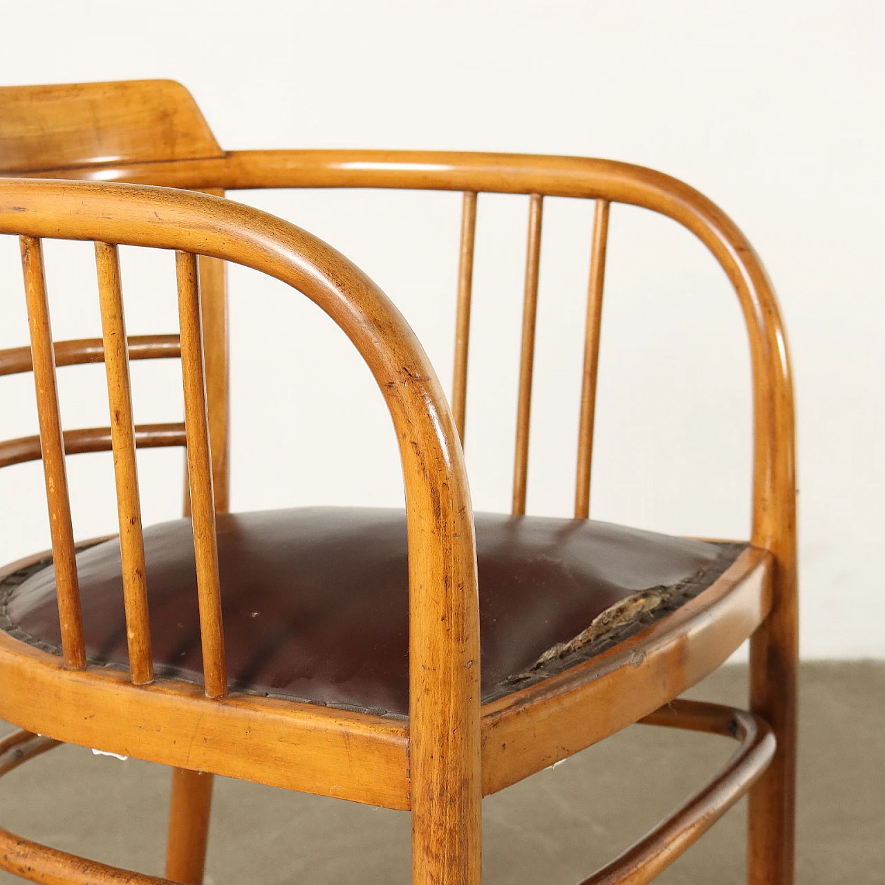 Pair of beech and skai armchairs, 1950s 3