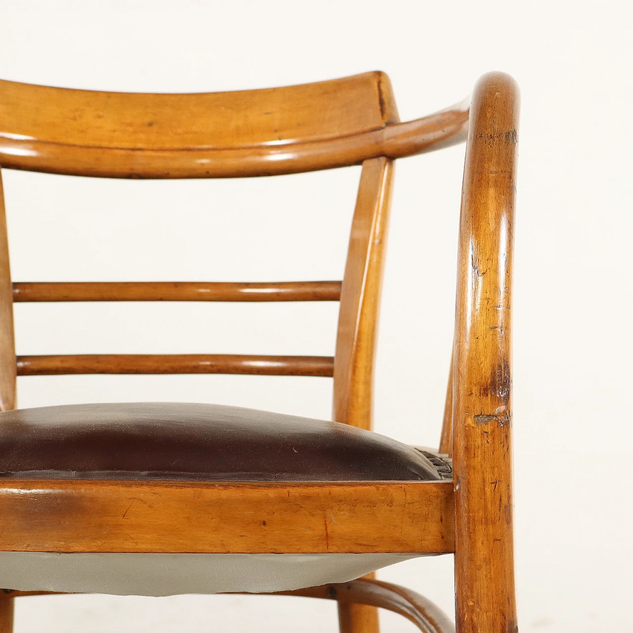 Pair of beech and skai armchairs, 1950s 5