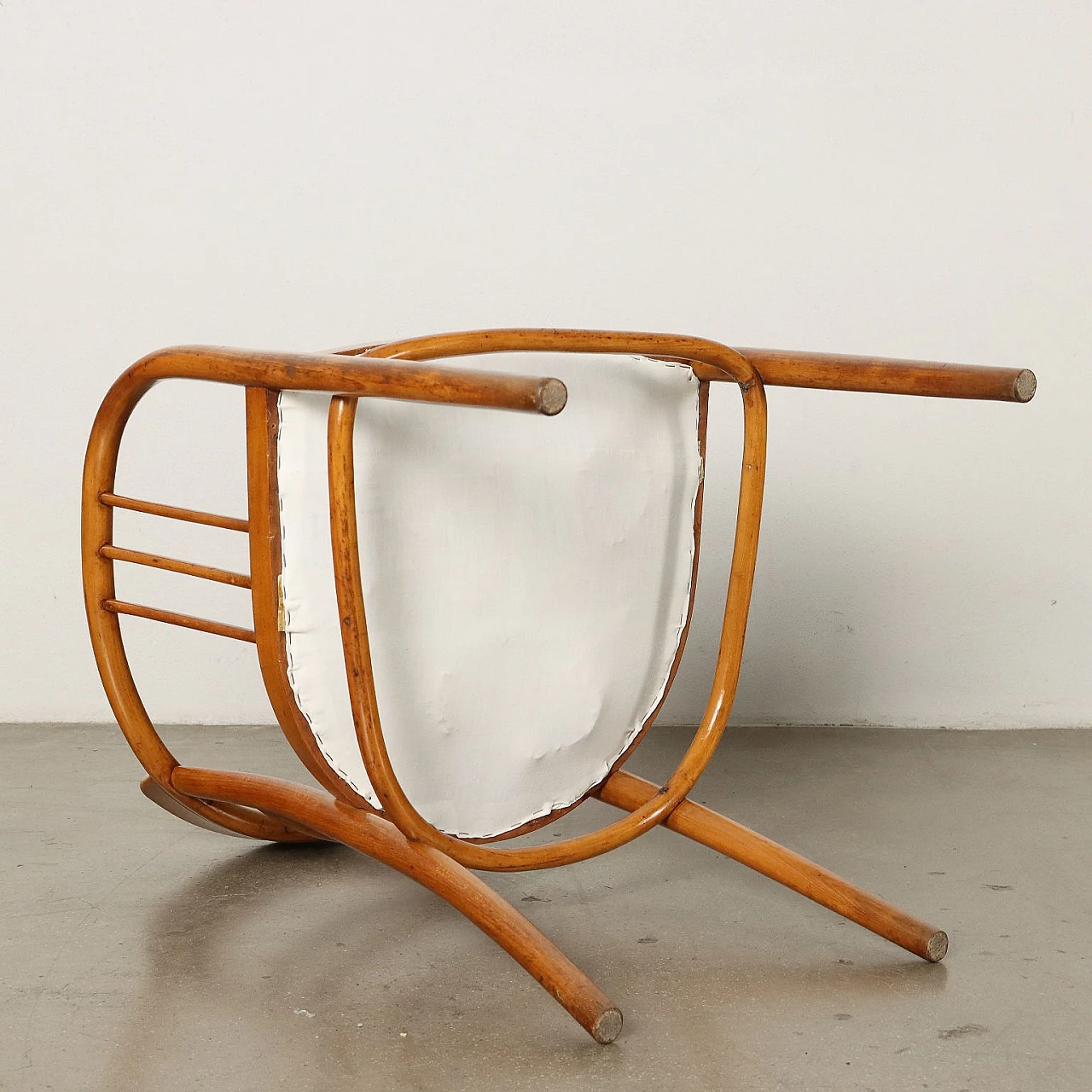 Pair of beech and skai armchairs, 1950s 10