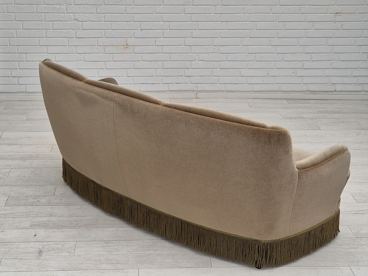 Danish three-seater light green velvet and beech sofa, 1970s 6