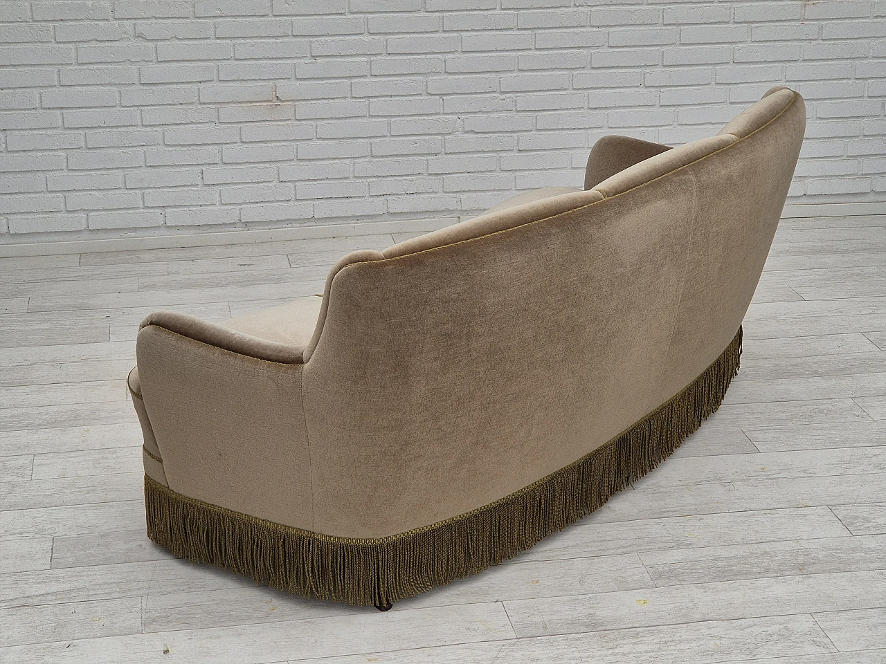 Danish three-seater light green velvet and beech sofa, 1970s 9