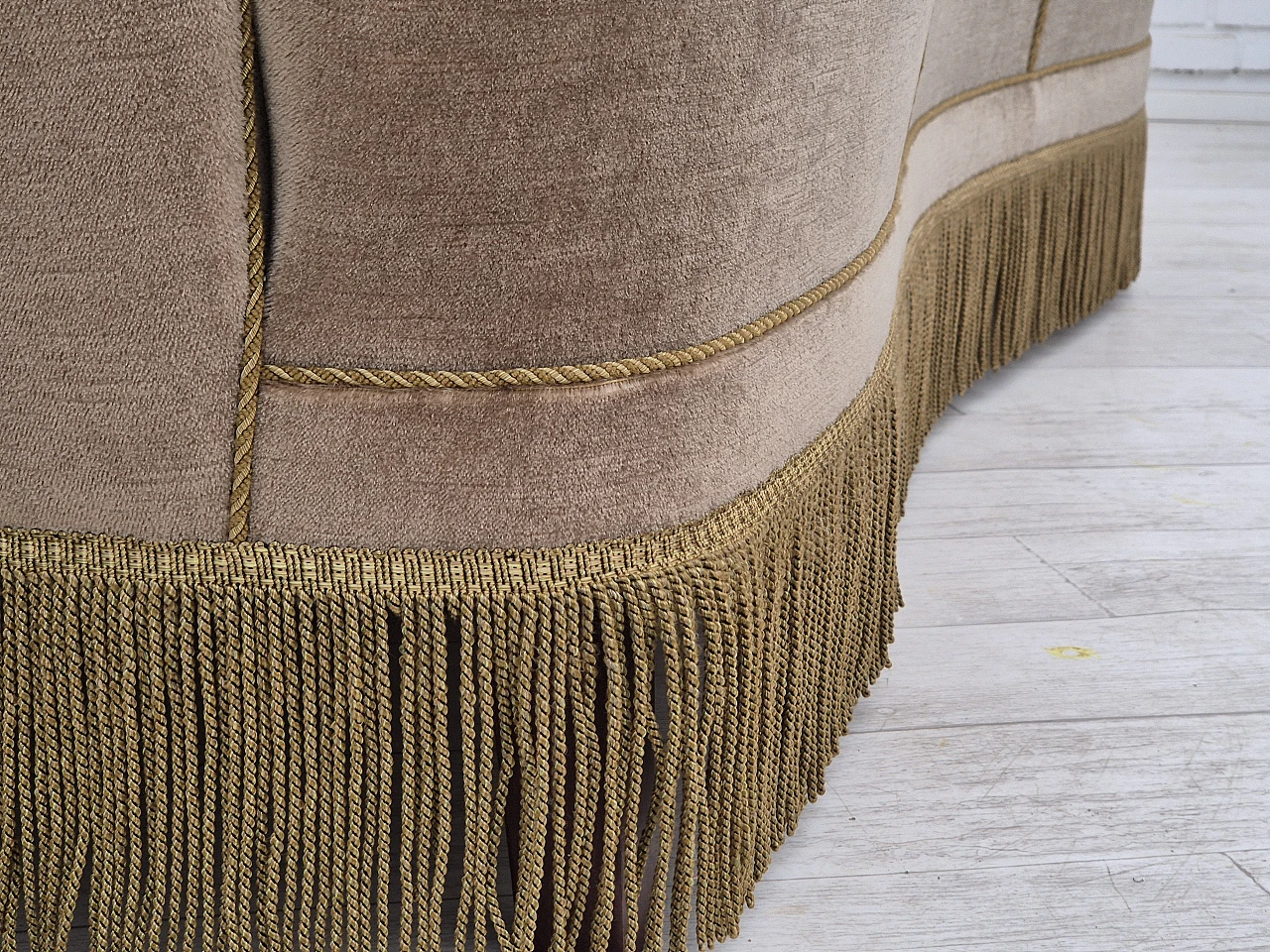 Danish three-seater light green velvet and beech sofa, 1970s 11