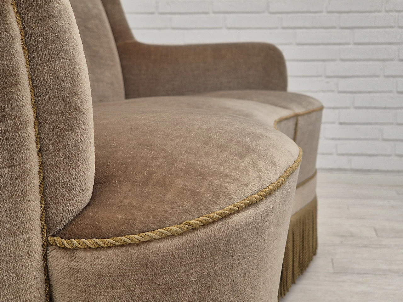 Danish three-seater light green velvet and beech sofa, 1970s 12