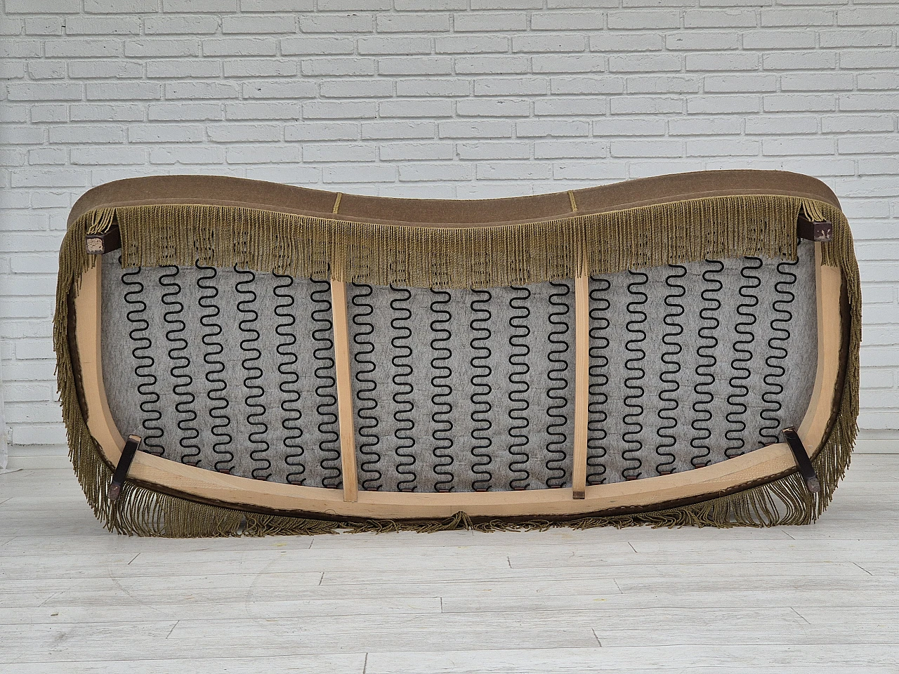Danish three-seater light green velvet and beech sofa, 1970s 13