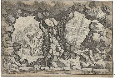 Pietro Santi Bartoli,  The Giants Struck by Debris , Etching  17th century and earlier