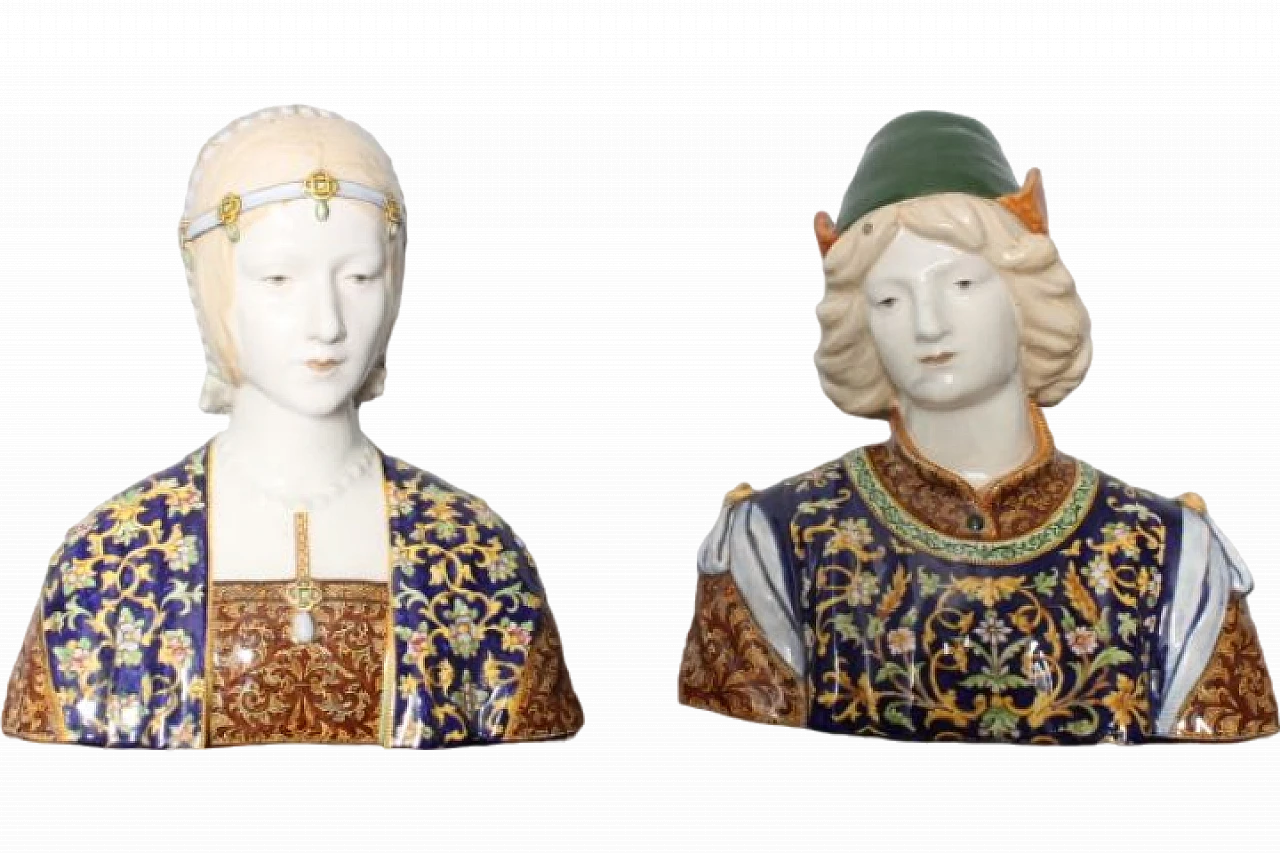 Coppia di busti in maiolica di Minghetti Bologna, inizio '900 19