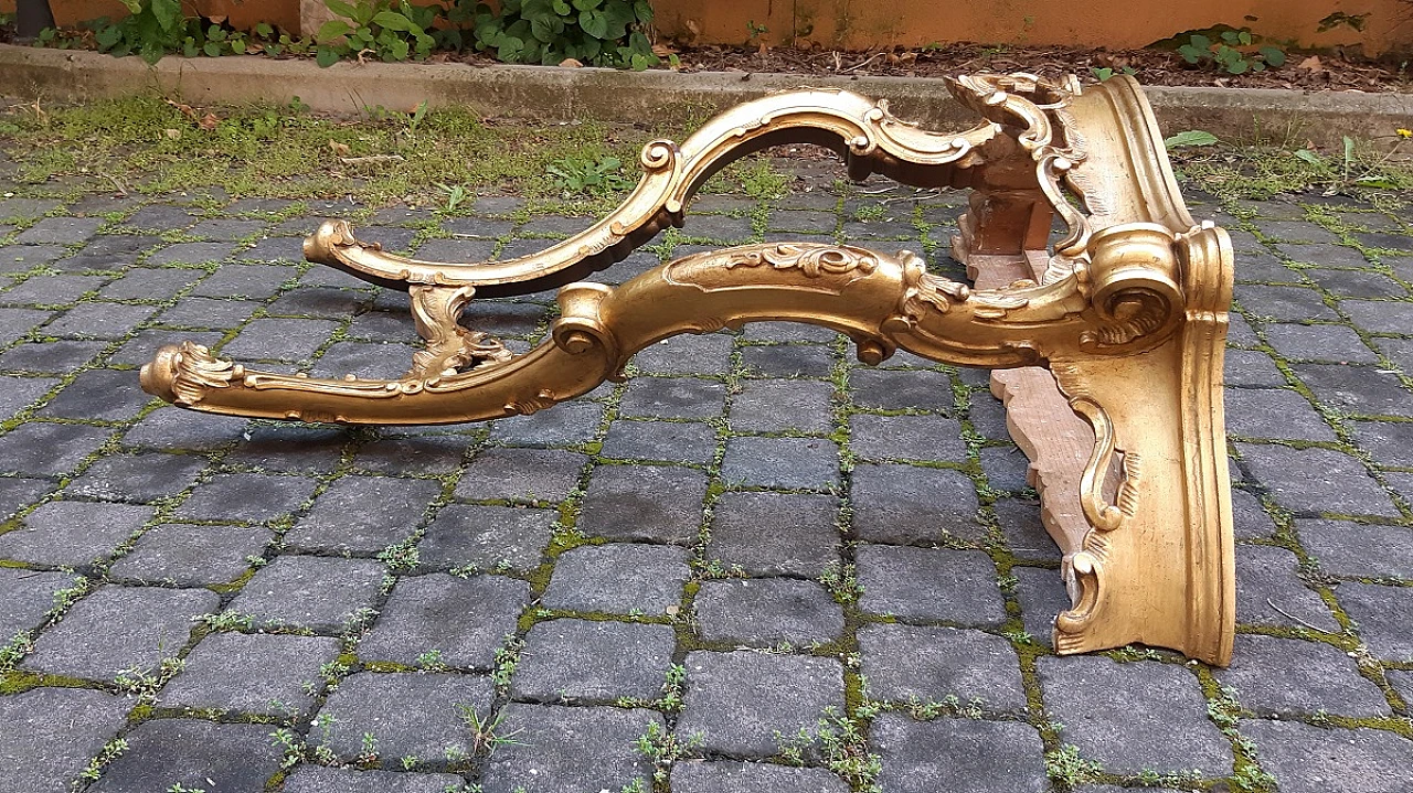 Carved and gilded wooden console table with mirror, early 20th century 9